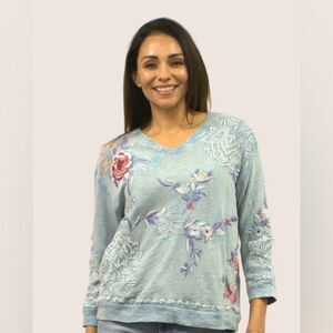 CAITE Floral Embroidered Blue Top India 100% cotton